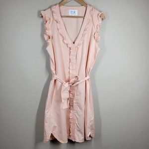 Peg & Kris P & K Peach Ruffle Shift Dress 14 Sleeveless Cotton Button Front